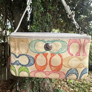 Coach scribble  Cream and pastel color  /Clutch Wristlet